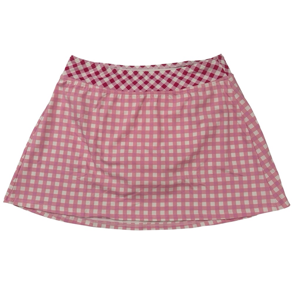 Draper James x Lands End Swim Skirt Size 4 Pink White Gingham Built In Briefs